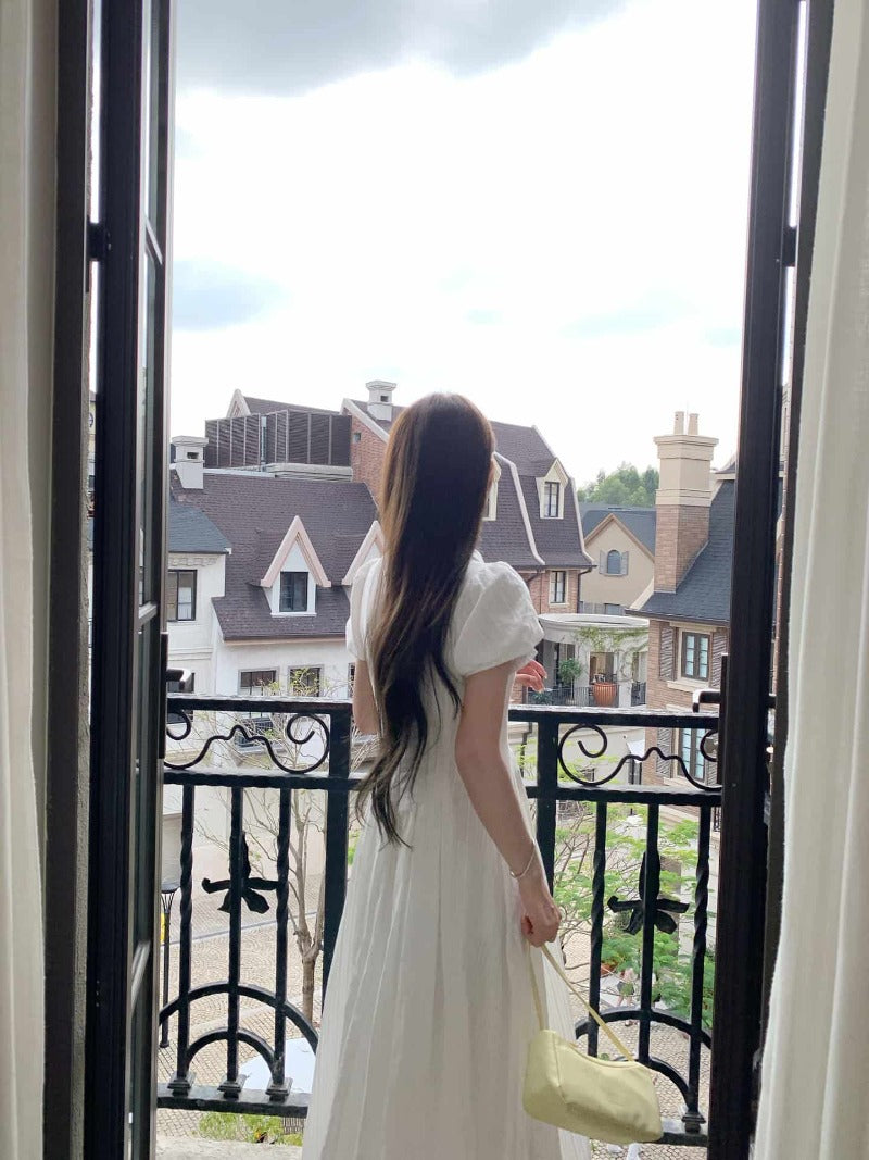 White Collared Button Front Waist Maxi Dress