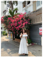 Plus Size Off Shoulder Ruched A-Line Maxi Dress