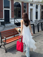 Romantic White Lace Tiered Asymmetric Midi Dress