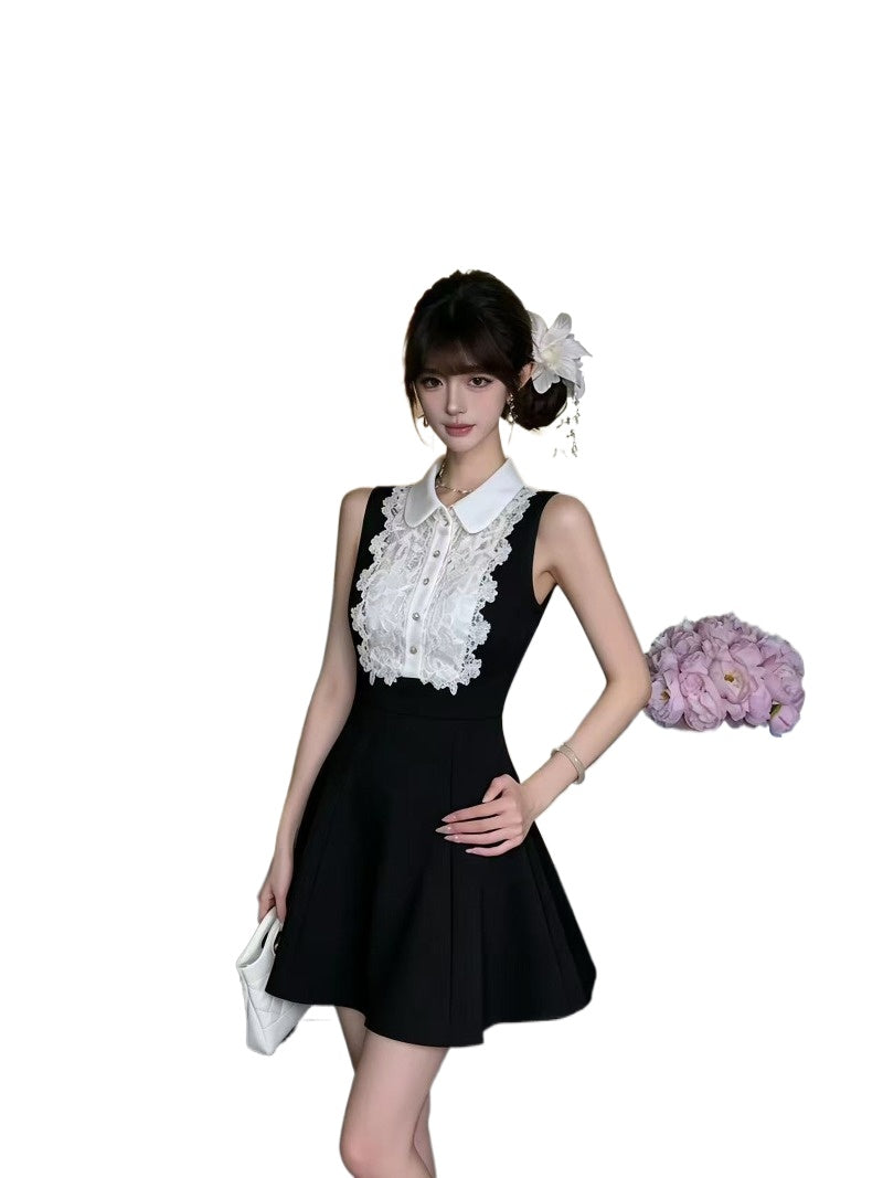 Black Belle Lace Peter Pan Collar Fit-and-Flare Mini Dress