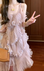 Blush Pleated Ruffle Tiered A-Line Mini Dress