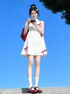 White Bow Halter A-Line Mini Dress