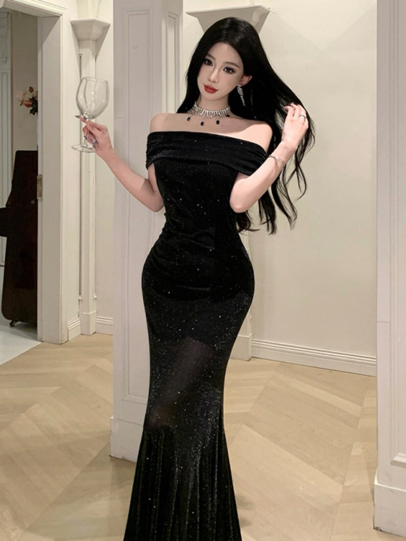 Sparkle Off-Shoulder Mermaid Maxi Dress