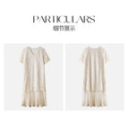 Ivory V Neck Lace Short Sleeve Shift Midi Dress