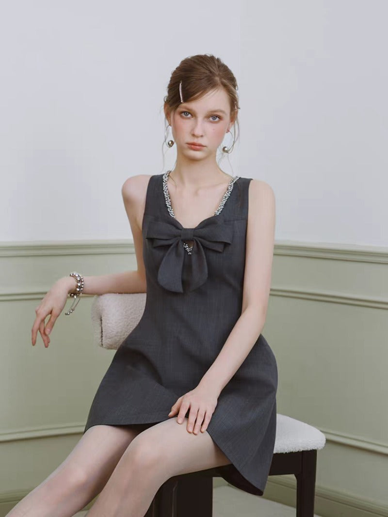 Bow V-Neck A-Line Mini Dress