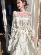 Ivory Sequin-Embellished Off-Shoulder Ruffle Maxi Dress