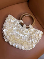 Ivory Shell Detail Evening Bag with Ring Handle