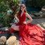 Red Halter Flower Draped A-Line Maxi Dress