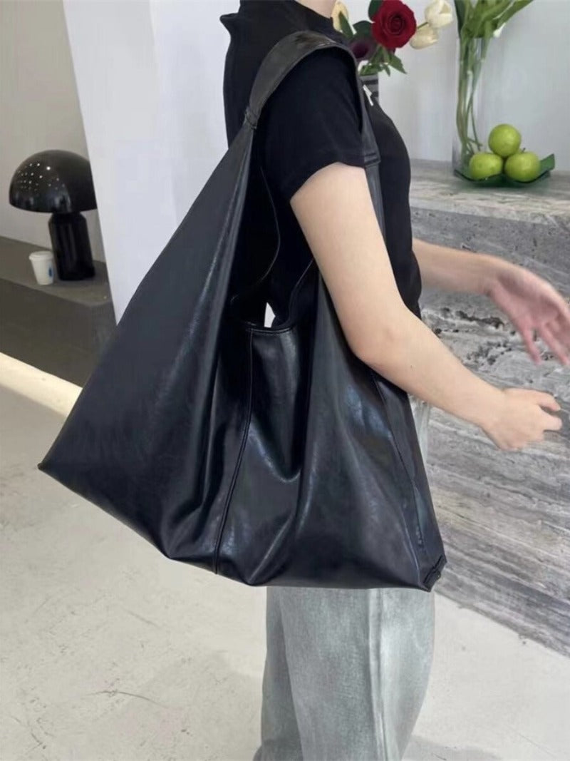 Slouchy Oversized PU Leather Shoulder Tote Bag