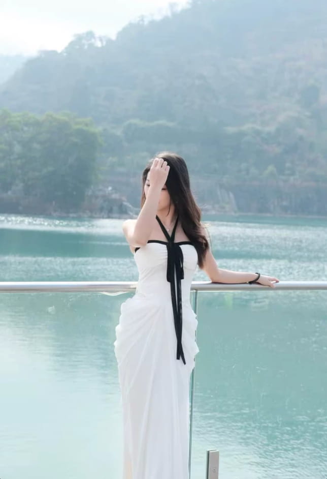 White Contrast Halter Lace-Inset Maxi Dress