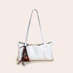 Retro Glossy Leather Shoulder Bag with Charm