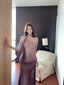 Sultry Purple Gradient Scarf Neck Mesh Maxi Dress