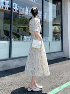 Soft Floral V-Neck Puff Sleeve A-Line Maxi Dress