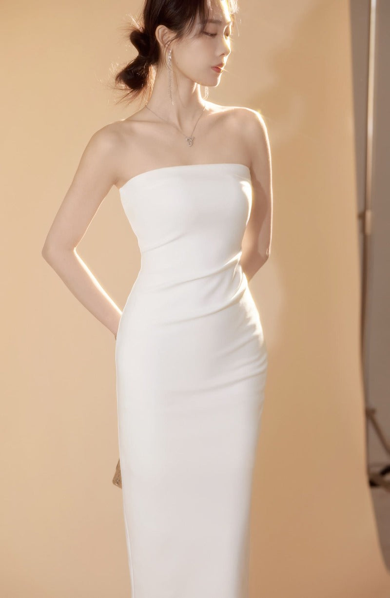 Ivory Strapless Ruched Bodycon Dress