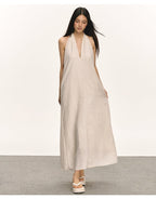 Lyocell Linen V Neck Sleeveless A-Line Maxi Dress