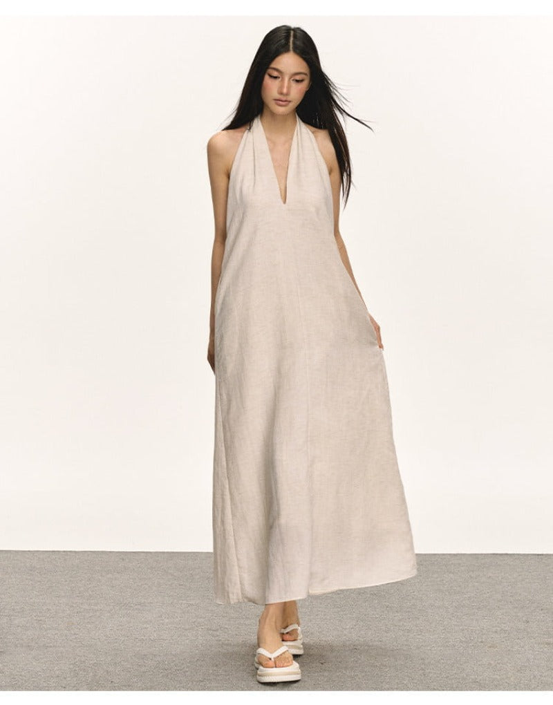 Lyocell Linen V Neck Sleeveless A-Line Maxi Dress