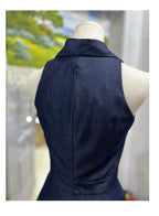 Denim Blue Collared Fit-And-Flare Midi Dress