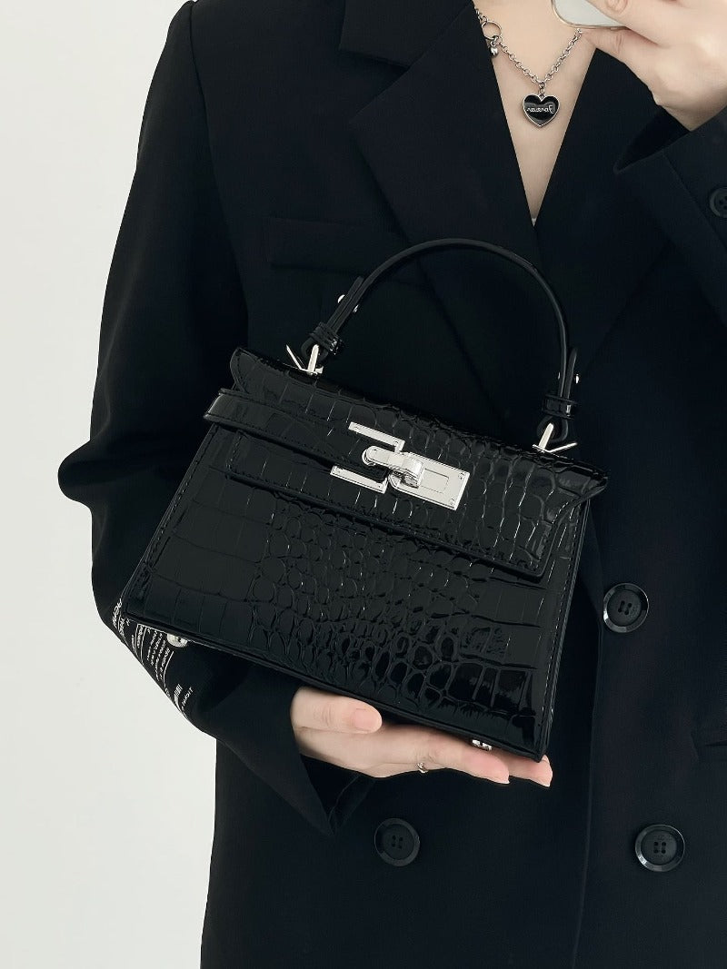 Croc-Embossed Mini Handbag with Detachable Strap