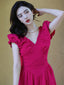 Pink/Black V Neck Ruffle Sleeve Midi Dress