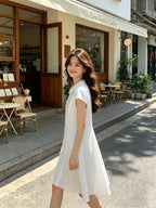 Ivory Peter Pan Collar Short Sleeve Waist-Defined A-Line Mini Dress