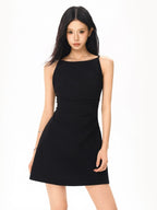 Black Straight Neck Sleeveless A-Line Mini Dress