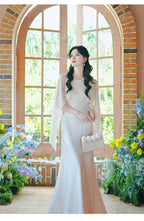 Elegant Round Neck Cape Overlay Mermaid Maxi Dress