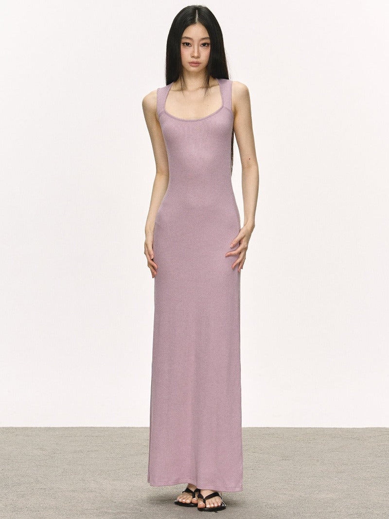 Scoop Neck Sleeveless Ribbed Knit Bodycon Maxi Dress