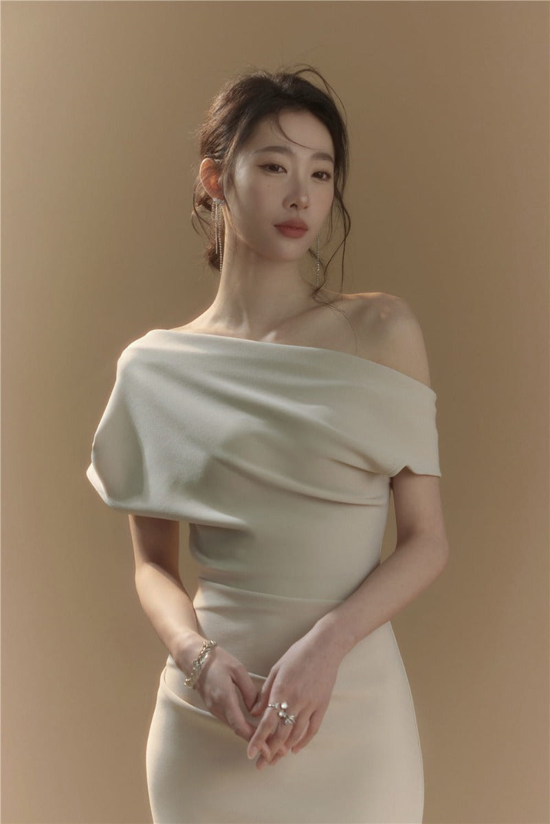 Asymmetric One Shoulder Draped Bodycon Midi Dress Secondary image