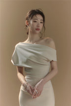 Asymmetric One Shoulder Draped Bodycon Midi Dress