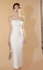 Ivory Strapless Ruched Bodycon Dress