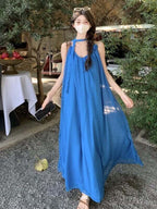 Plus Size Halter Neck Sheer A-Line Maxi Dress
