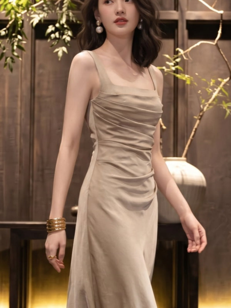 Ivory Satin Cowl Neck Maxi Dress