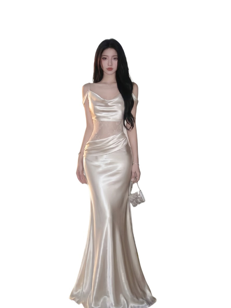 Ivory Cowl Neck Cutout Satin Mermaid Maxi Dress Main image