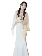 Elegant Round Neck Cape Overlay Mermaid Maxi Dress