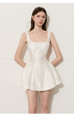 White Square Neck A-Line Mini Dress