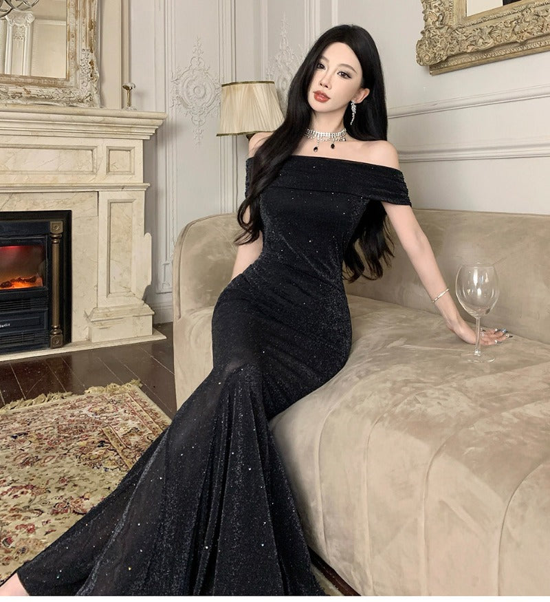 Sparkle Off-Shoulder Mermaid Maxi Dress