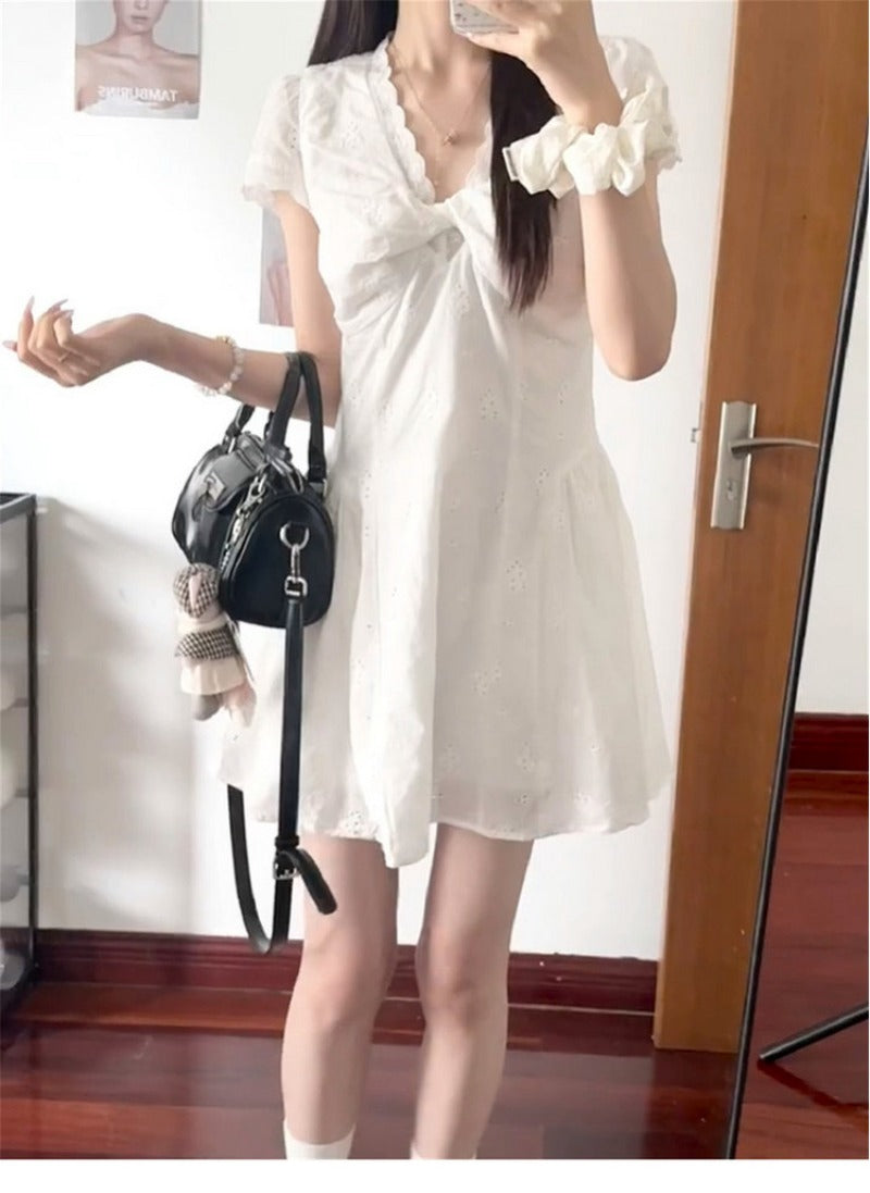 Cotton Eyelet V-Neck Mini Dress