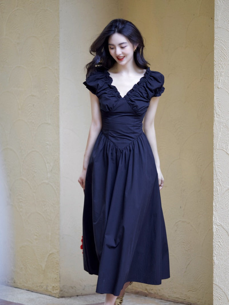 Pink/Black V Neck Ruffle Sleeve Midi Dress