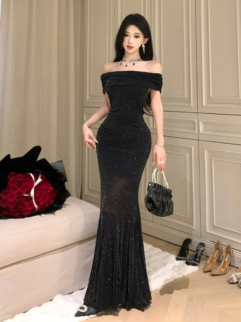 Sparkle Off-Shoulder Mermaid Maxi Dress