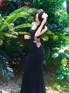 Black Cutout Embroidered Bodycon Maxi Dress