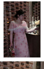 Plus Size Floral Ruffle Trim Off Shoulder Midi Dress