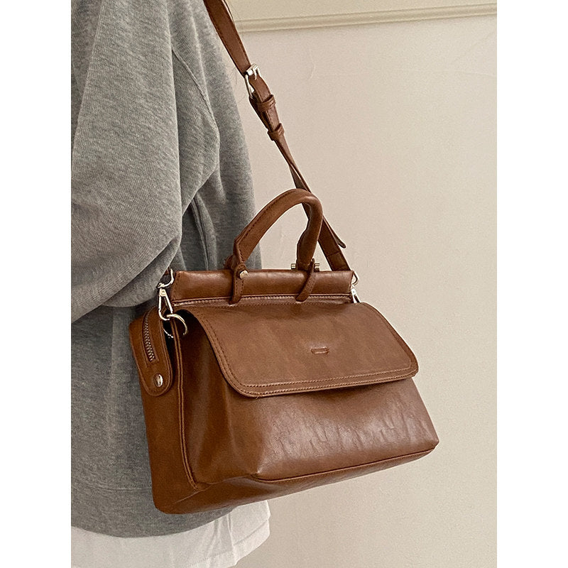Vintage PU Satchel Handbag with Strap
