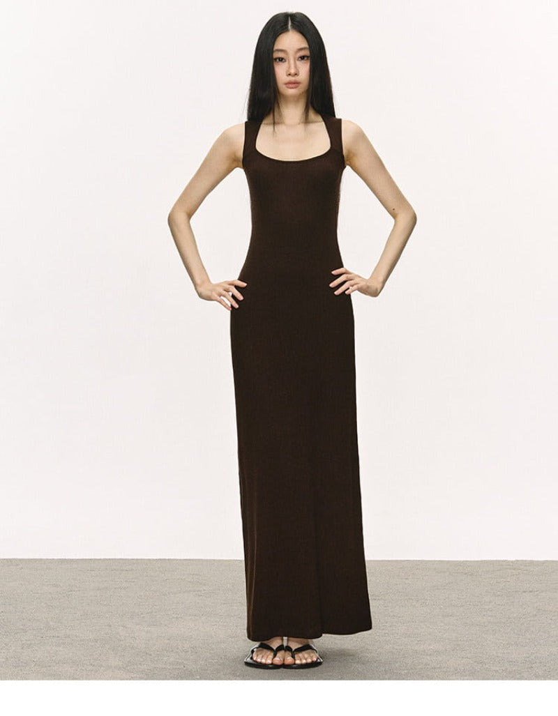 Scoop Neck Sleeveless Ribbed Knit Bodycon Maxi Dress