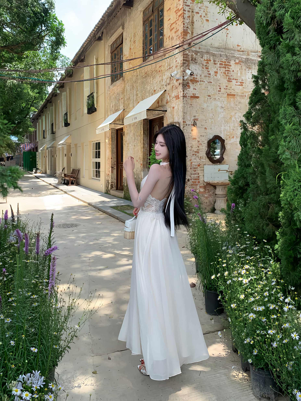 White Lace Waist Halter Backless Mini & Maxi Dress