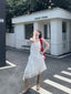 Romantic White Lace Tiered Asymmetric Midi Dress