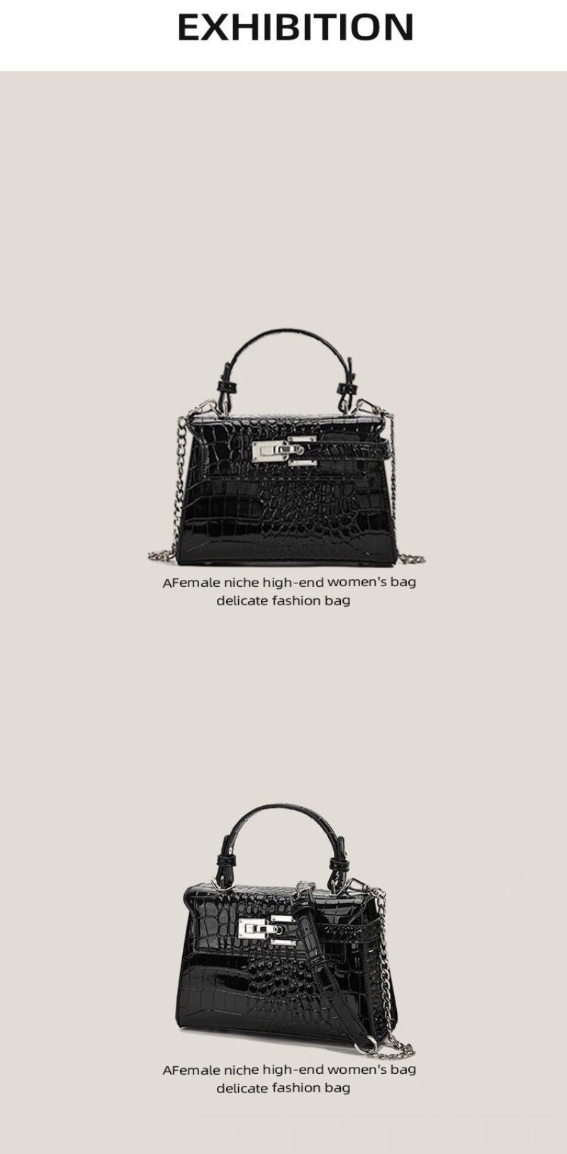 Croc-Embossed Mini Handbag with Detachable Strap