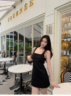 Square Neck 100% Linen Shift Mini Dress