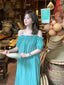 Turquoise Off-Shoulder Pleated Shift Maxi Dress