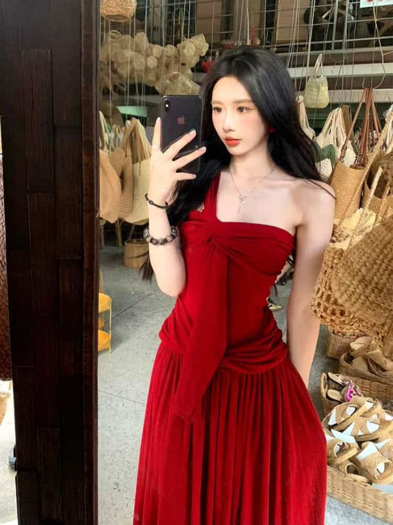 Scarlet Romance Bow Front Strapless Maxi Dress
