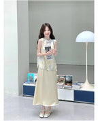 Printed Mandarin Collar Cami Maxi Dress Set
